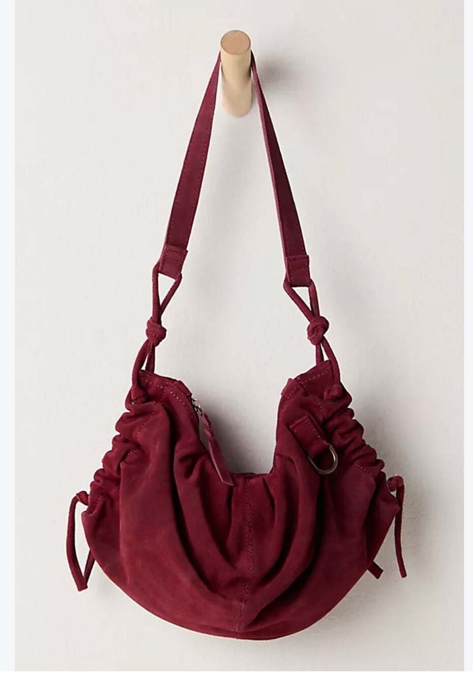 Free People Sally Scrunch Sling Bag in Red Suede